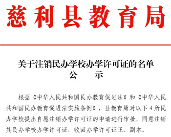 慈利县教育局：关于注销4所民办学校办学许可证的名单公示